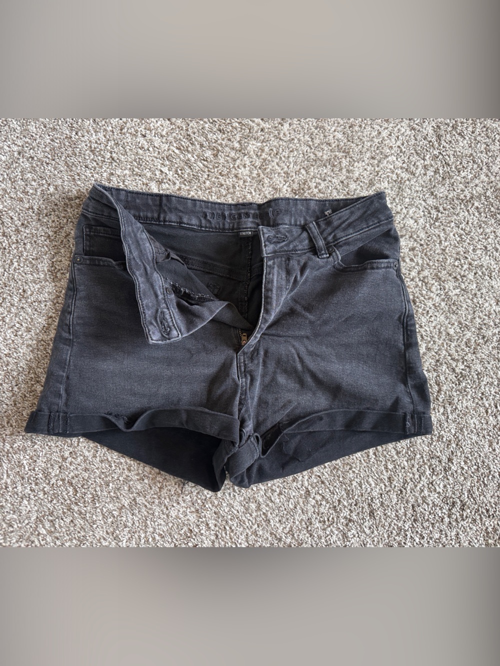 American Eagle Outfitters Black Denim Roll-Hem Shorts
